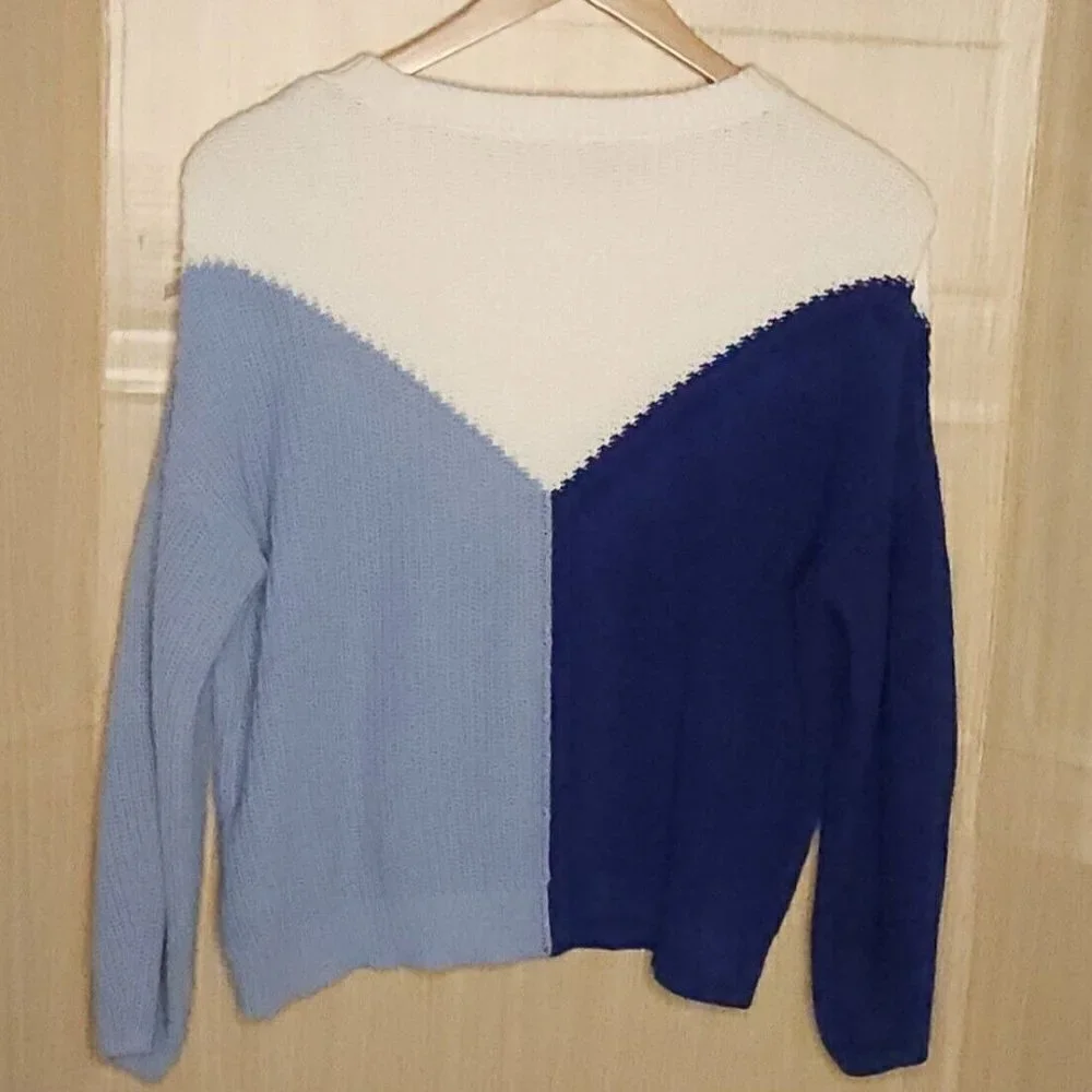 1. State Womens Blue Color Block Oversized Sweater Large - Picture 2 of 4